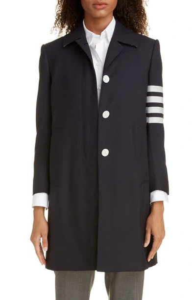 Shop Thom Browne 4-bar Long Wool Jacket In Navy