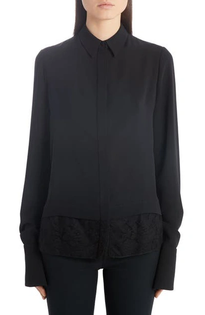 Shop Alexander Mcqueen Lace Hem Heavy Silk Georgette Shirt In Black