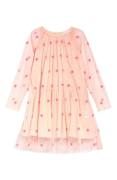 Shop Stella Mccartney Girl's  Heart Embroidered Tulle Dress In Pink