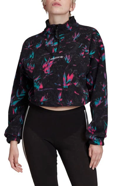 Shop Adidas Originals Print Crop Half Zip Sweater In Multicolor