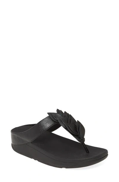 Shop Fitflop Fino Leaf Flip Flop In All Black Leather