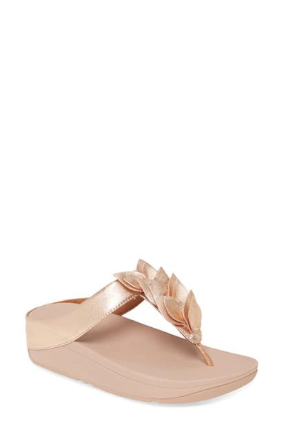 Shop Fitflop Fino Leaf Flip Flop In Rose Gold Leather