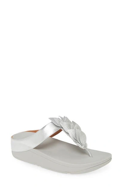 Shop Fitflop Fino Leaf Flip Flop In Silver Leather