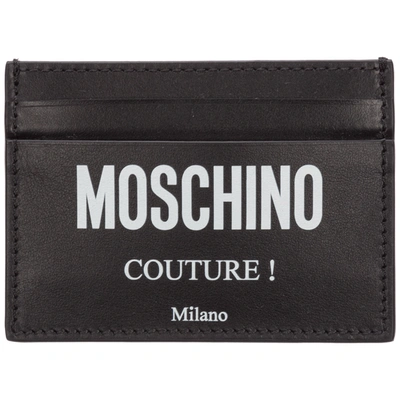Shop Moschino Men's Genuine Leather Credit Card Case Holder Wallet In Black