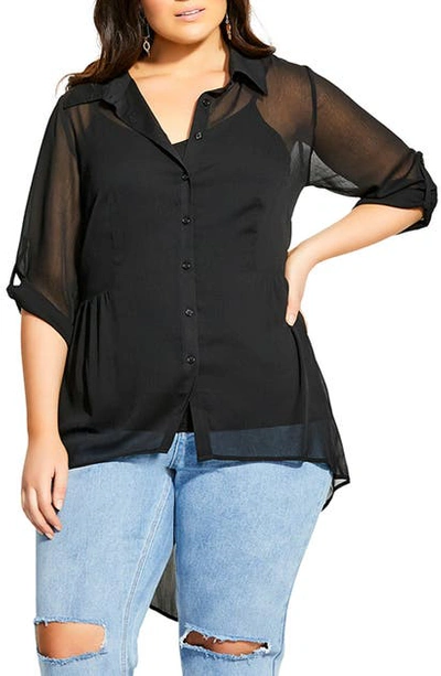 Shop City Chic High/low Button-up Shirt In Black