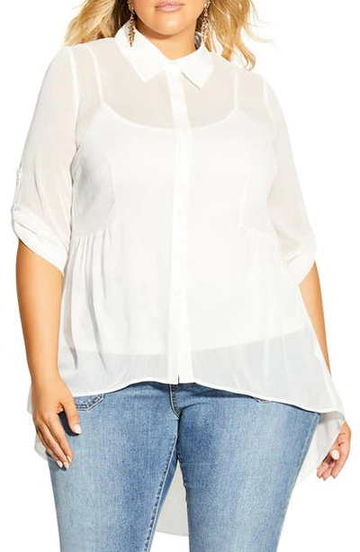 Shop City Chic High/low Button-up Shirt In Ivory