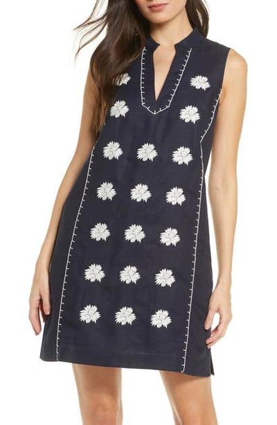 Shop Tory Burch Embroidered Cover-up Dress In Tory Navy