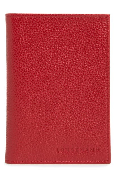 Shop Longchamp Leather Passport Case In Vermillion