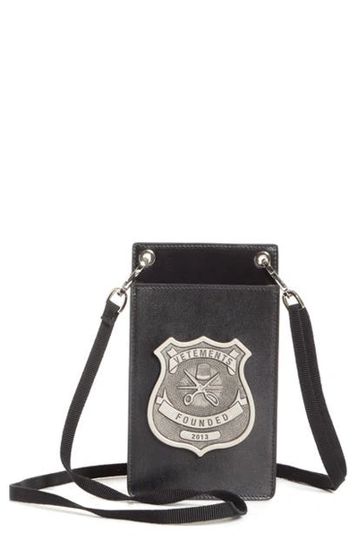 Shop Vetements Police Leather Crossbody Pouch In Black