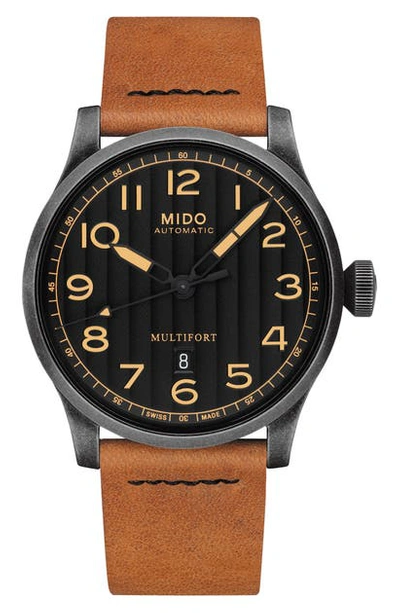Shop Mido Multifort Escape Leather Strap Watch, 44mm In Brown/ Black/ Silver