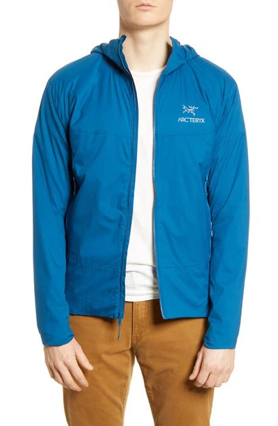 Shop Arc'teryx Atom Sl Water Repellent Hooded Jacket In Cobalt Sun