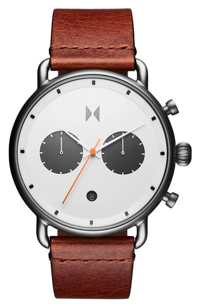 Shop Mvmt Blacktop Chronograph Leather Strap Watch, 47mm In Camel/ White/ Silver