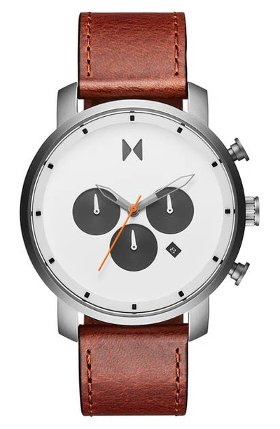 Shop Mvmt Chrono Chronograph Leather Strap Watch, 40mm In Camel/ White/ Silver