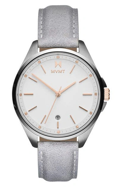 Shop Mvmt Coronada Leather Strap Watch, 32mm In Light Grey/ White/ Silver