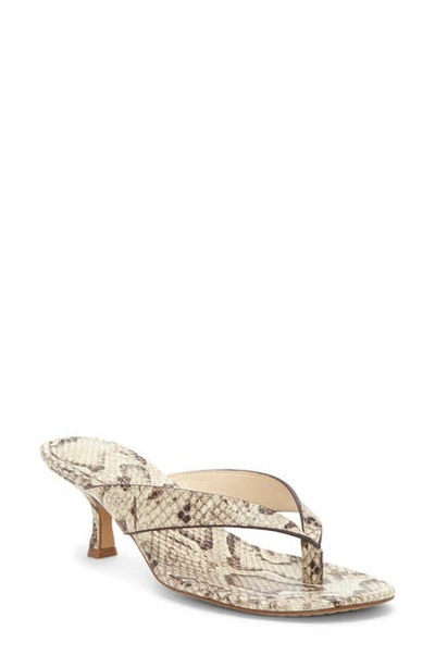 Shop Vince Camuto Marlinda Kitten Heel Flip Flop In Oatmeal Snake Print Leather