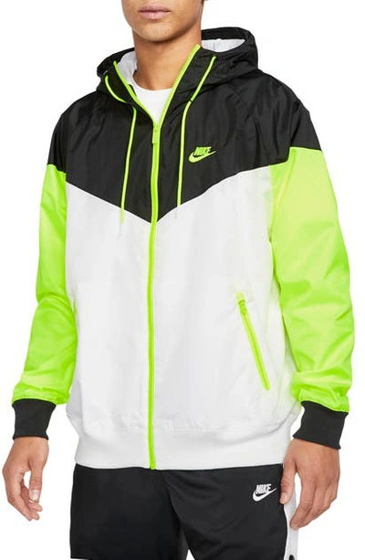 Sportswear Hooded Windbreaker In White/ Black/ Volt | ModeSens