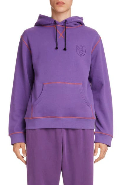 Shop Loewe Logo Embroidered Cotton Hoodie In Purple