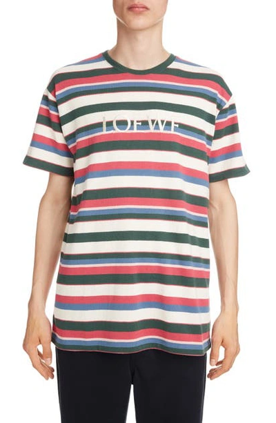 Shop Loewe Logo Embroidered Stripe T-shirt In Multicolor
