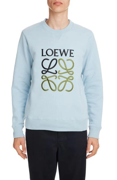 Shop Loewe Anagram Embroidered Cotton Sweatshirt In Baby Blue