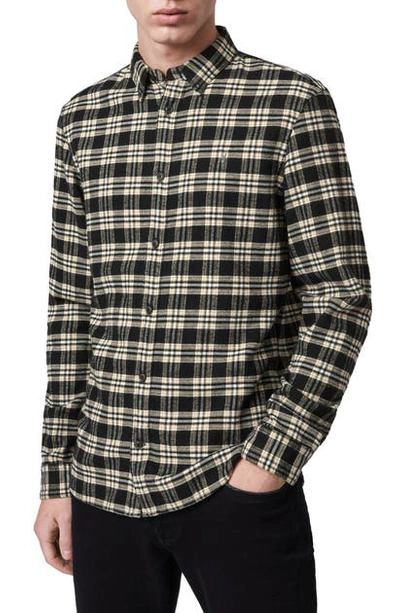 Shop Allsaints Ridgewood Regular Fit Plaid Flannel Button-up Shirt In Black