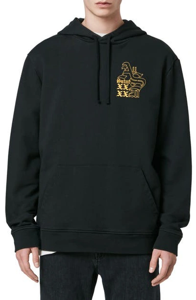 Shop Allsaints Ex Mono Embroidered Hooded Sweatshirt In Jet Black