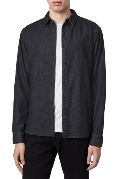 Shop Allsaints Bramston Regular Fit Denim Button-up Shirt In Washed Black