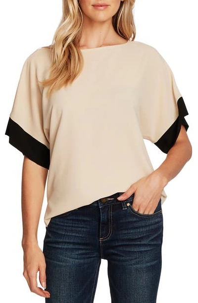Shop Vince Camuto Colorblock Short Sleeve Blouse In Light Stone