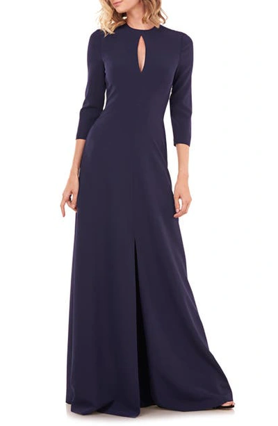 Shop Kay Unger Hannah Stretch Crepe A-line Gown In Navy