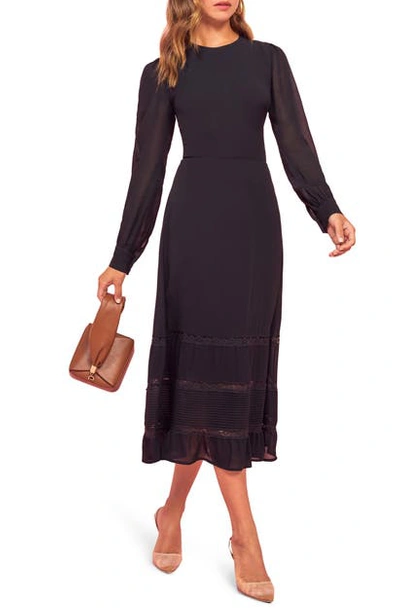 Shop Reformation Valerie Ruffle Hem Long Sleeve Dress In Black