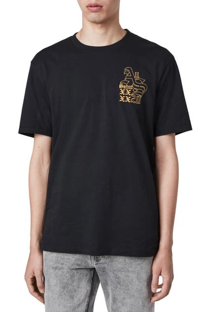 Shop Allsaints Ex Mono Embroidered T-shirt In Jet Black