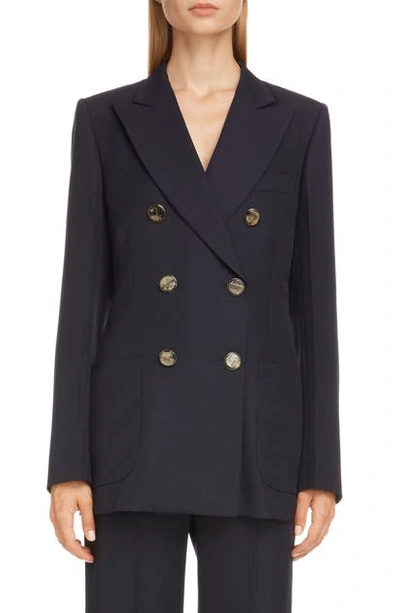 Shop Victoria Beckham Double Breasted Blazer In Dark Navy