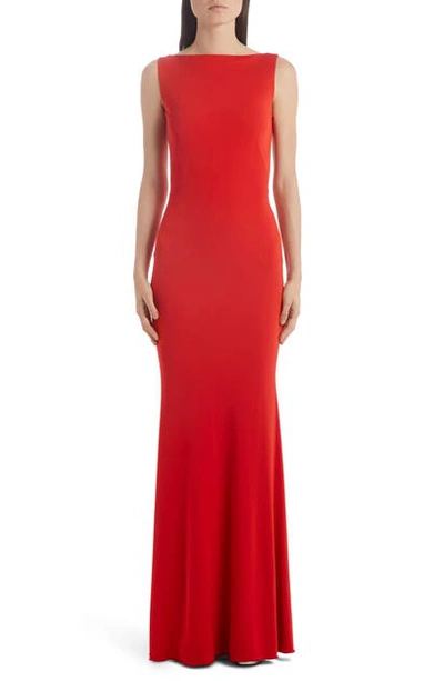 Shop Alexander Mcqueen Ruched Back Jersey Gown In Lust Red