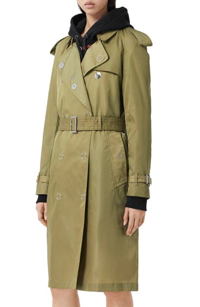 Shop Burberry Oban Double Breasted Trench Raincoat In Rich Olive