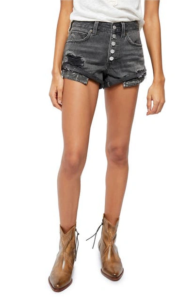 Shop Free People Romeo Rolled Cutoff Denim Shorts In Black Mambo