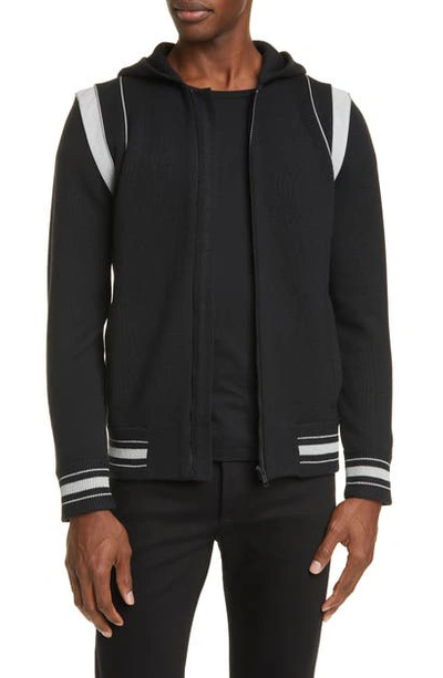 Shop Givenchy Logo Hooded Knit Bomber Jacket In Black/ Grey