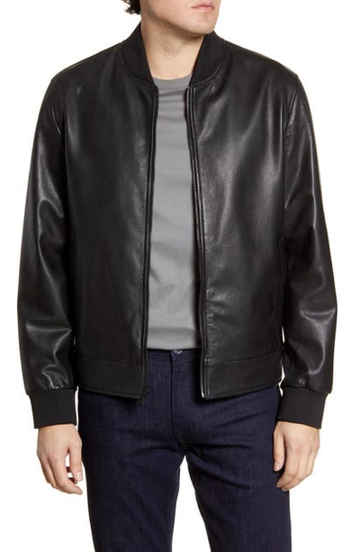 Shop Cole Haan Reversible Leather Jacket In Black/ Camo
