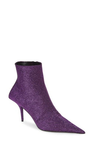 Shop Balenciaga Knife Metallic Pointed Toe Bootie In Purple Glitter