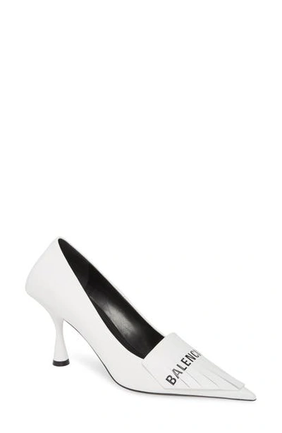 Shop Balenciaga Logo Fringe Pointed Toe Pump In White