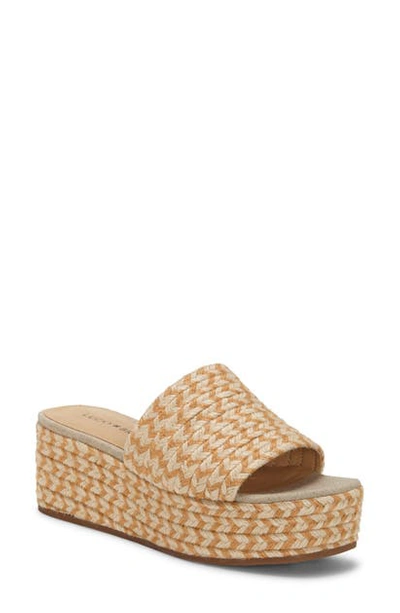 Shop Lucky Brand Befanni Platform Slide Sandal In Peach/ Natural Fabric