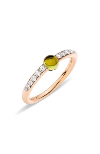 Shop Pomellato M'ama Non M'ama Stone & Diamond Stacking Ring In Rose Gold/ Peridot/ Diamond