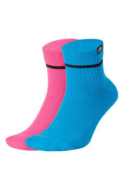 Shop Nike 2-pack Snkr Sox Ankle Socks In Pink/ Blue