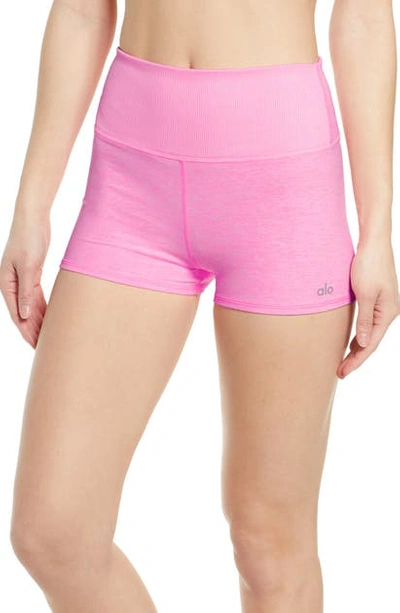 Shop Alo Yoga Aura Bike Shorts In Macaron Pink Heather