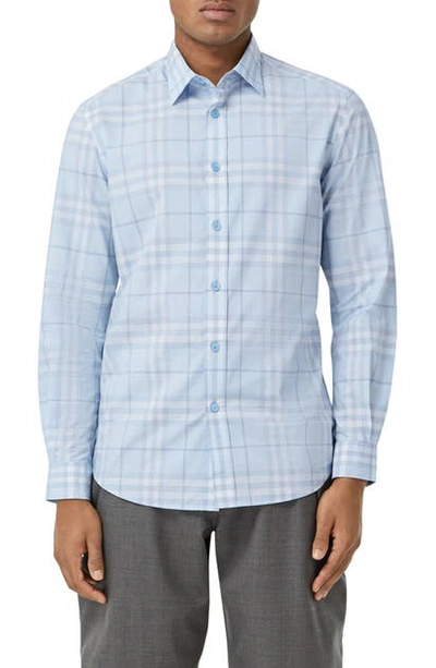 Shop Burberry Caxton Check Button-up Shirt In Dusty Bluebell Ip Ch