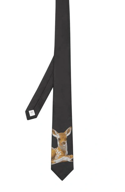 Shop Burberry Manston Jacquard Deer Motif Silk Tie In Black