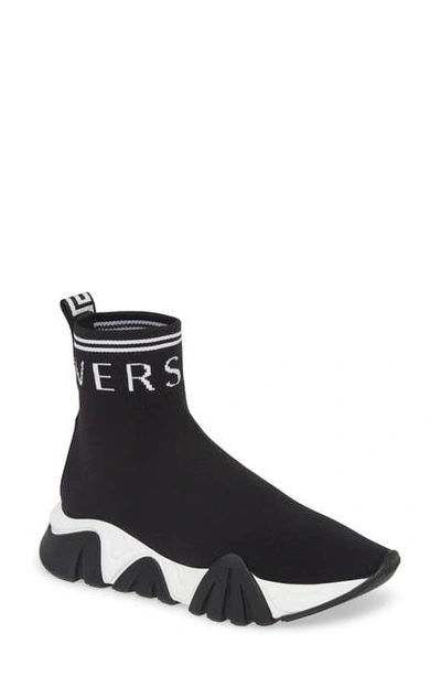 Shop Versace Squalo High Top Sock Sneaker In Black/ White