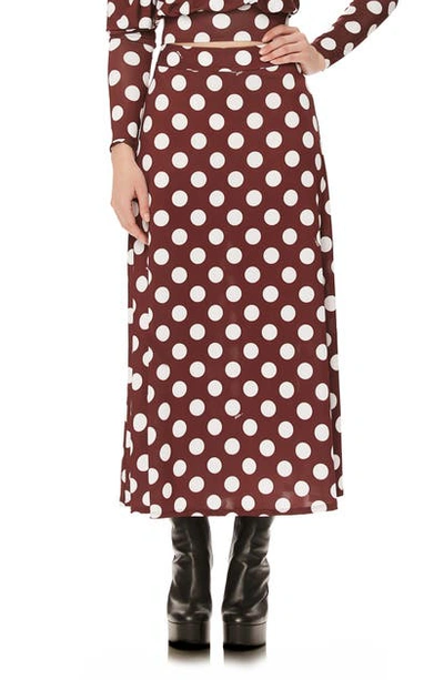 Shop Afrm Sophia Midi Skirt In Brown Polka Dot