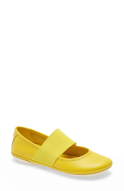 Shop Camper Right Nina Leather Ballerina Flat In Medium Yellow Leather
