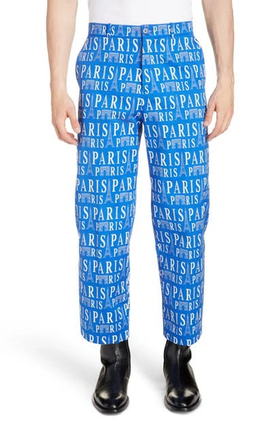 Shop Balenciaga Print Crop Pants In Blue/white