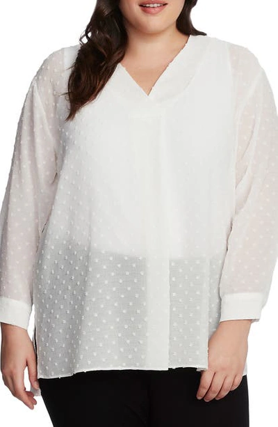 Shop Vince Camuto Clip Dot Long Sleeve Blouse In Pearl Ivory
