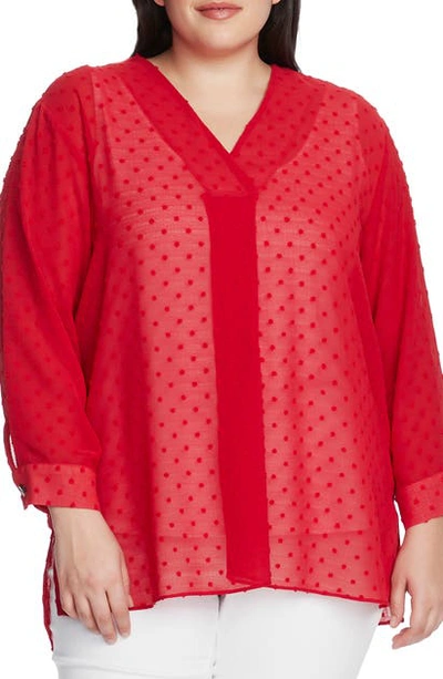 Shop Vince Camuto Clip Dot Long Sleeve Blouse In Rhubarb